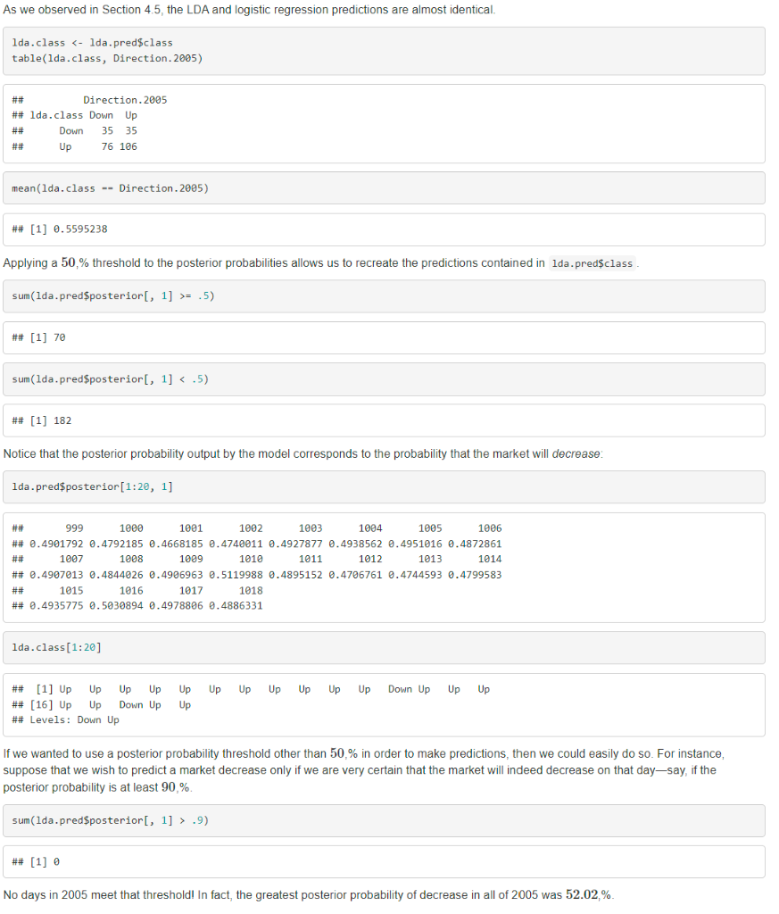 confusion matrix (output of table() function) when the Smarket data is split