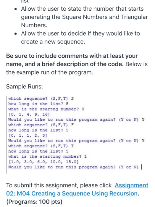 a program using recursion, without while or for loops. Assignment 02: M04