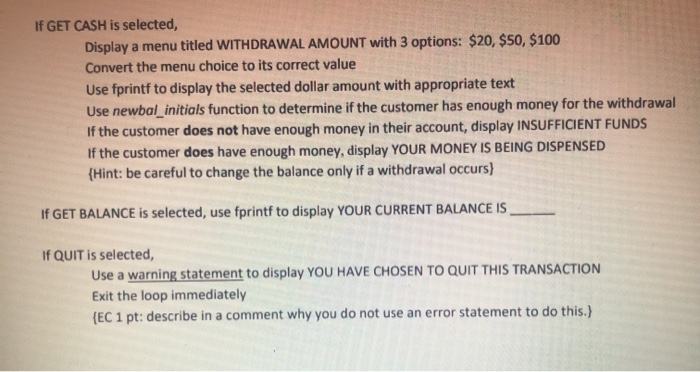 as described below. Create a function called newbalInitials your initials). It should