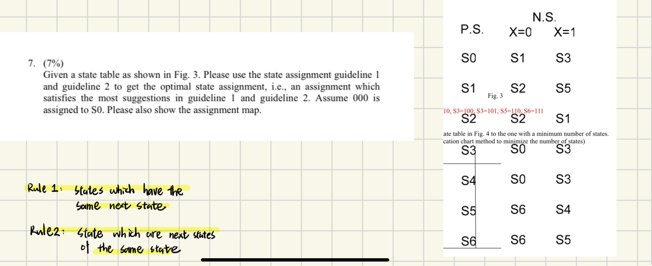  Given a state table as shown in Fig. 3. Please use