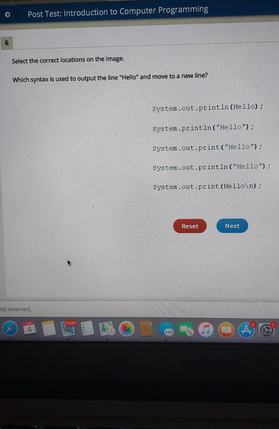 photo Post Test: Introduction to Computer Programming 6 Select the correct locations