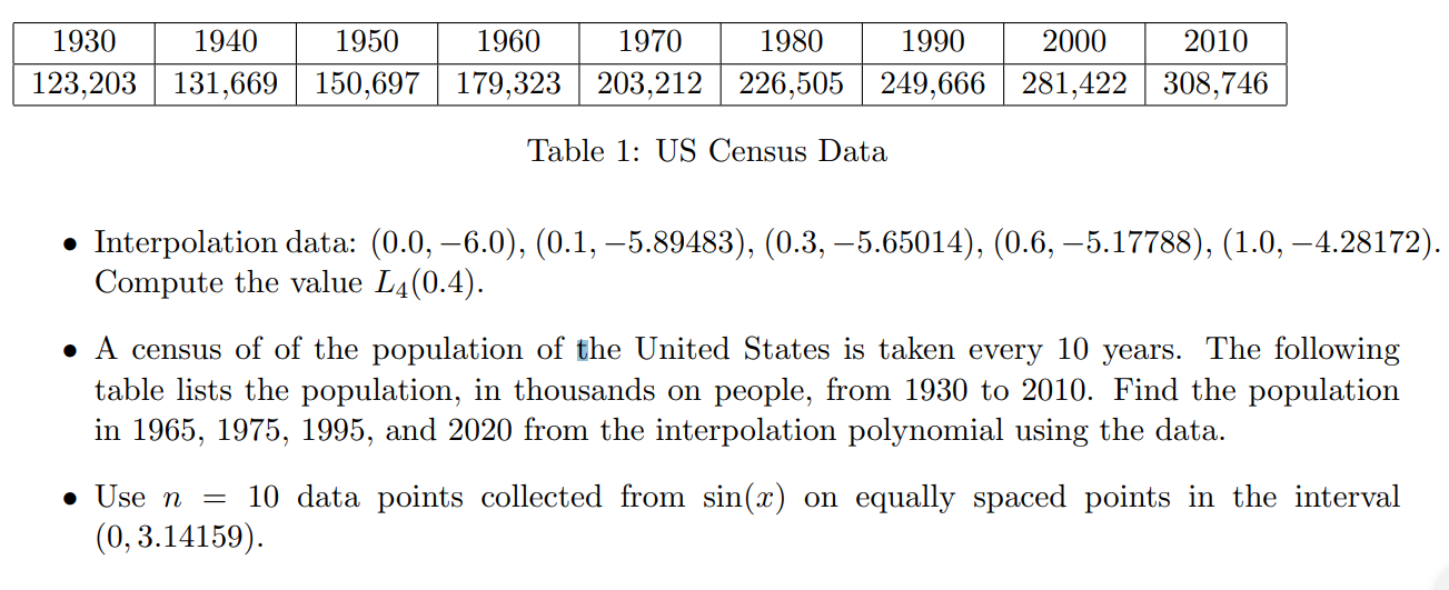Please include the code for the problem in Python. The Lagrange interpolating