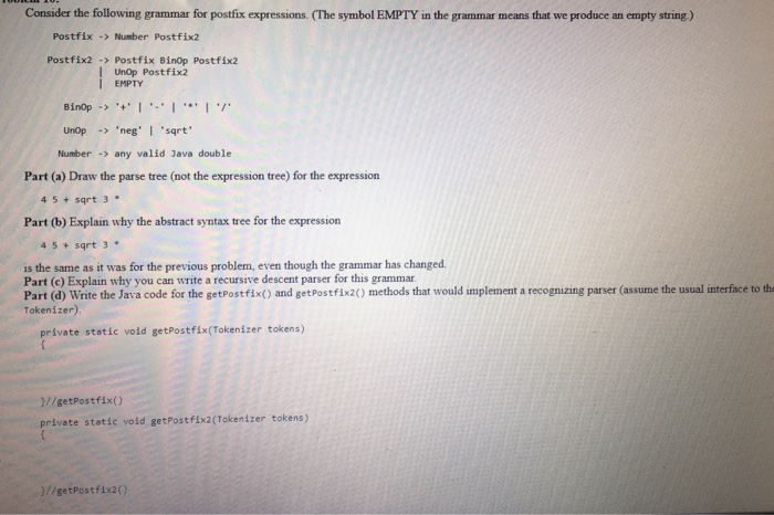  problem 10 consider the following grammar for postfix expression postfix ->