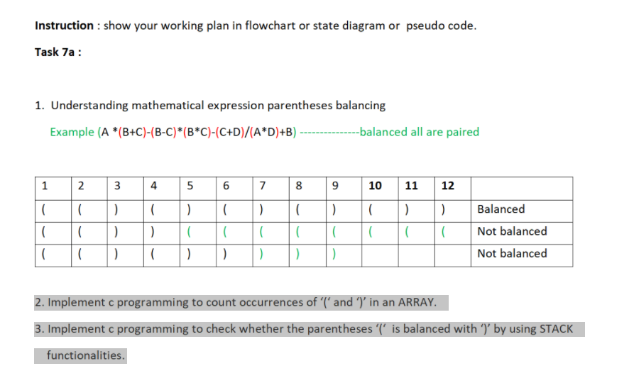 1. Understanding mathematical expression parentheses balancing Example (A *(B+C)-(B-C)*(B*C)-(C+D)/(A*D)+B) ---------------balanced all are