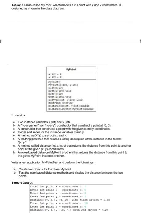 java Task4: A Class called MyPoint, which models a 2D point with