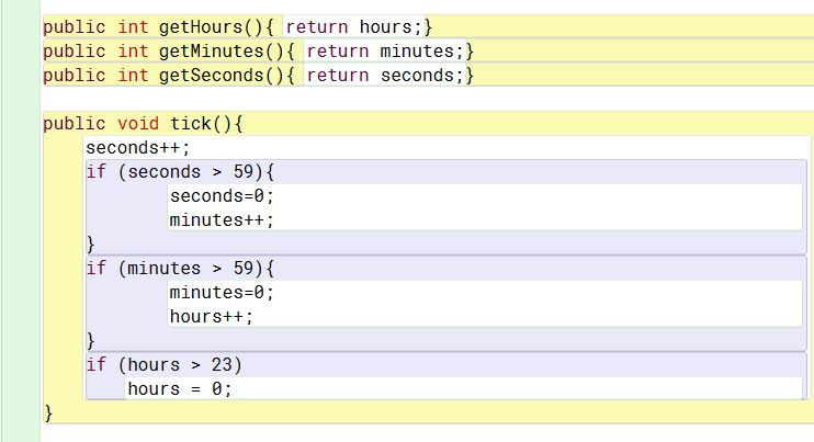 public Clock(int h, int m, int s){ validate(h,m,s); } public void setHours(int