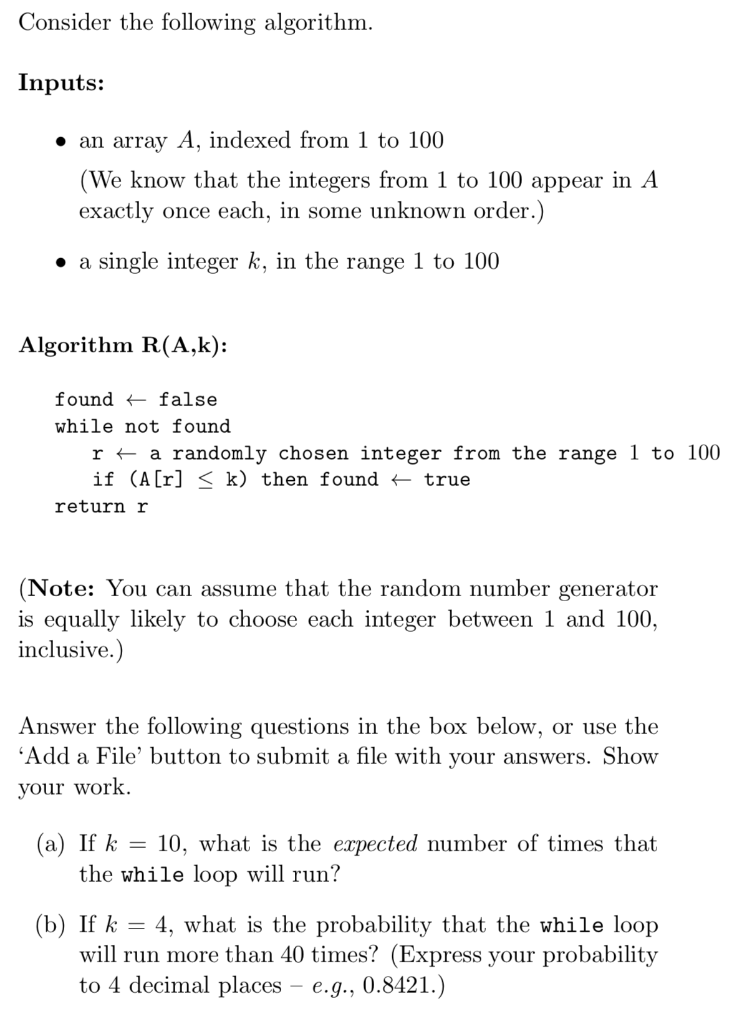 Consider the following algorithm. Inputs: an array A, indexed from 1