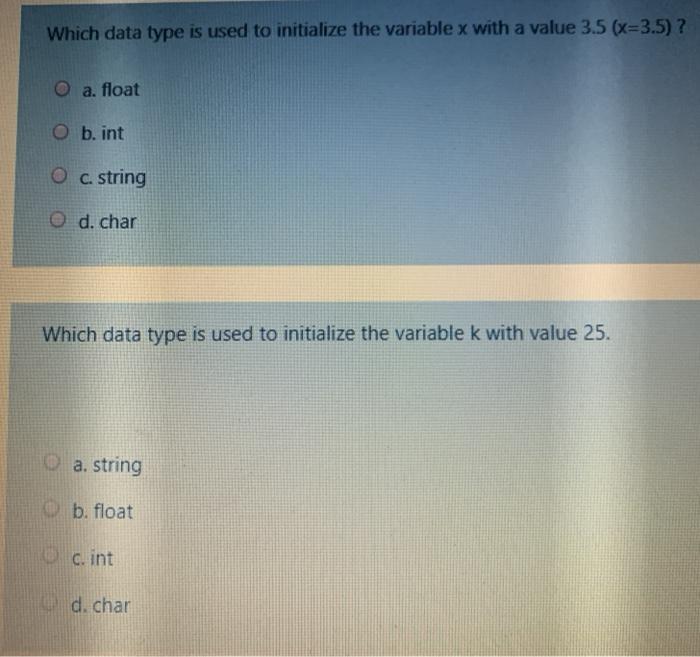  Which data type is used to initialize the variable x with