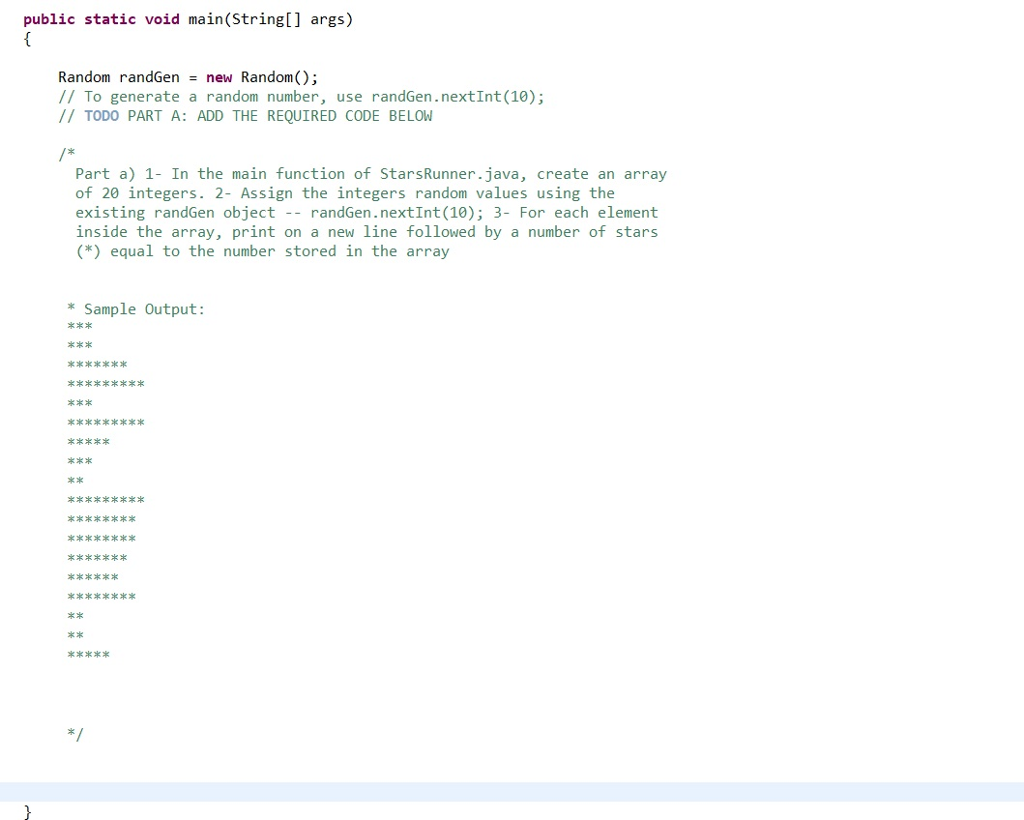 1- In the main function of StarsRunner.java, create an array of 20