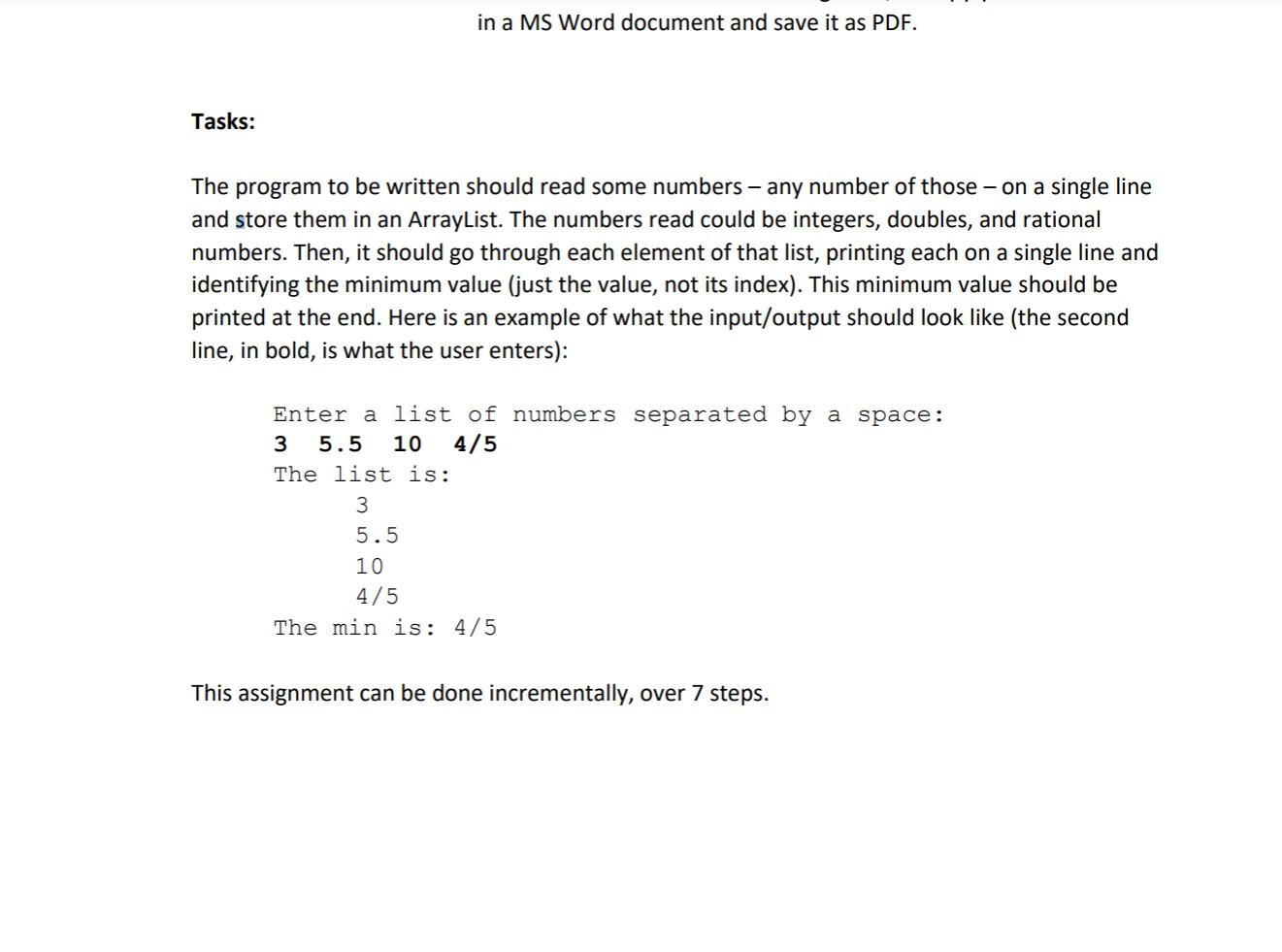 The program to be written should read some numbers any number of