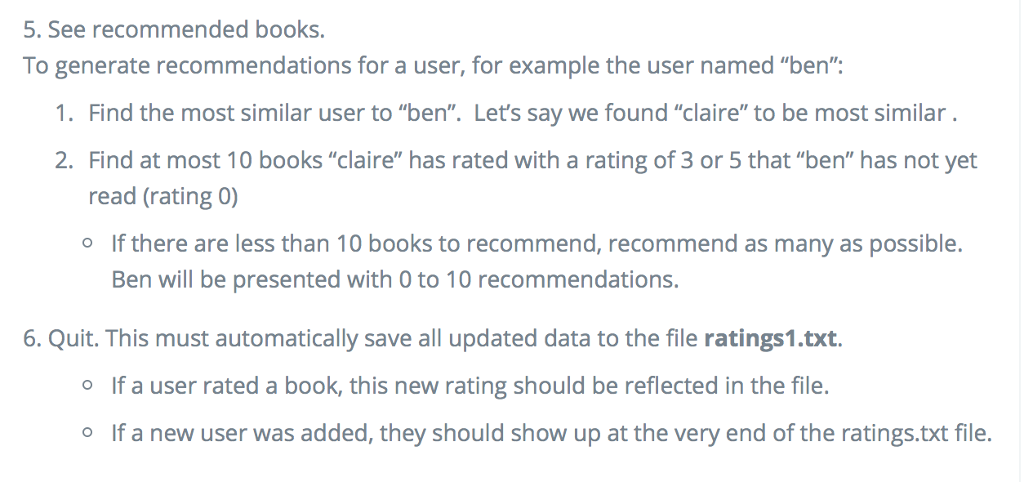 create a book recommendation system. The Library class should have the following