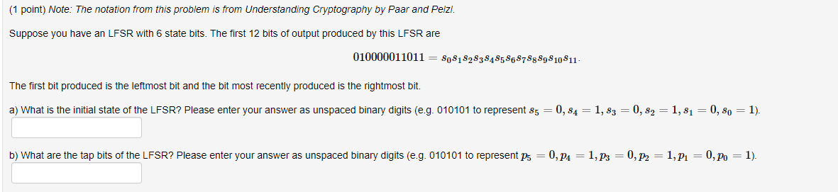  PLEASE ANSWER ASAP!!! (1 point) Note: The notation from this problem