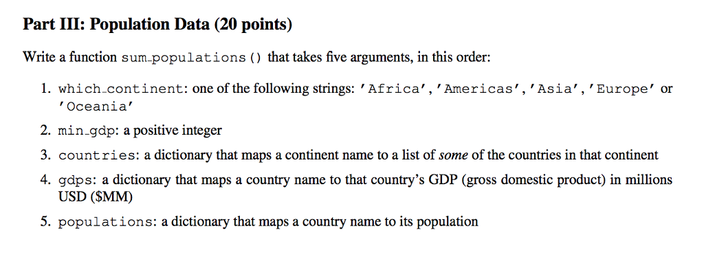 how to write code in python please Part III: Population Data (20