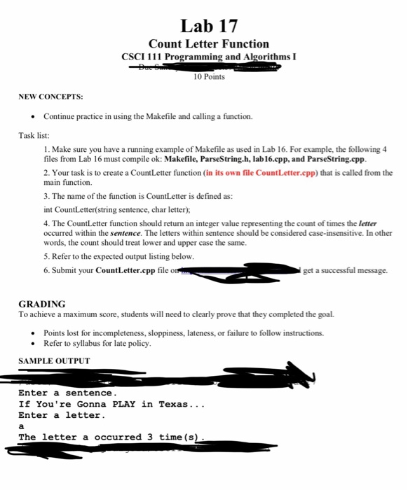  Lab 17 Count Letter Function CSCI 111 Programming and Algorithms 10