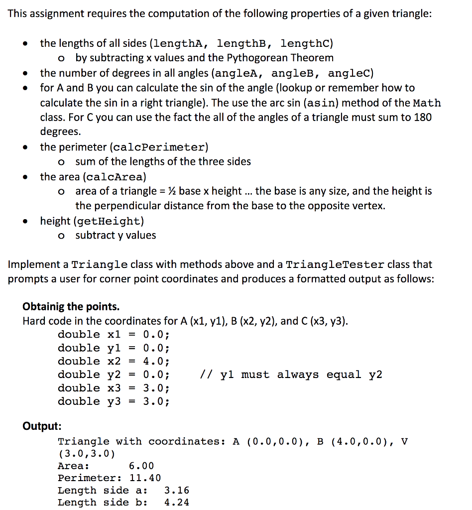 This project requires triangle calculations. A triangle is defined by the x-