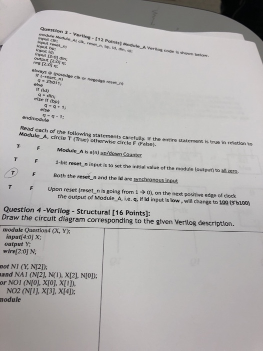  Do 3 and4 Question 3 - Verilog- (12 Points] Module A
