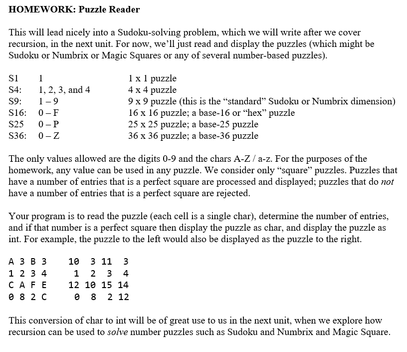 Language is C++ Puzzle.txt File that I need the program to read: