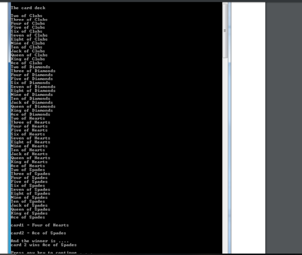 a card deck, where the card values are represented by enumerated types