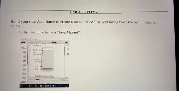  Build your own Java frame to create a menu called File