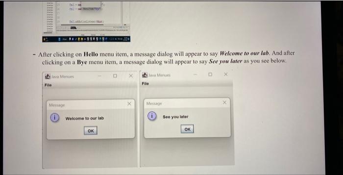 containing two java menu items as below: - Let the title of