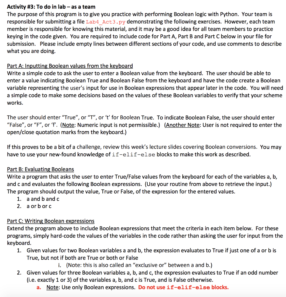 Activity #3: To do in lab - as a team The