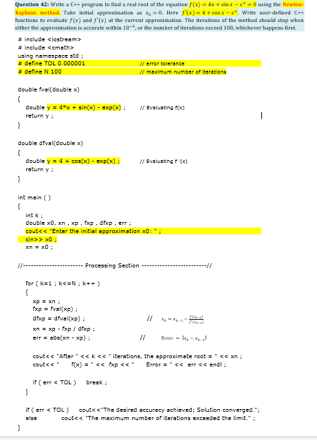 Question 45: Write a C++ program to find a real root of