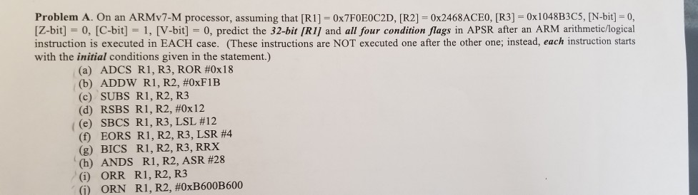 Problem A On an ARMv7-M processor, assuming that [R11-0x7F0E0C2D, [R2] =