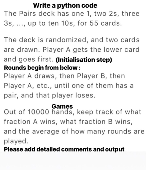  Write a python code The Pairs deck has one 1, two