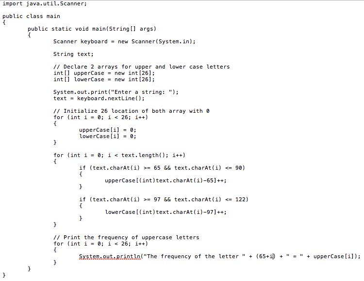 My assignment is to write a Java program that displays the frequency