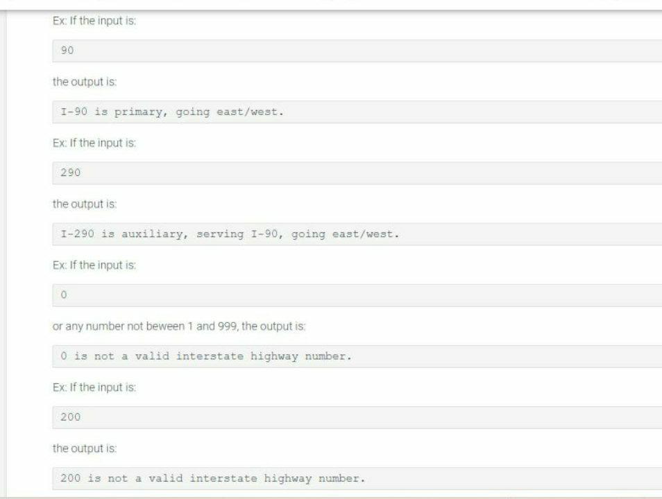  C PROGRAM, PLEASE 3.22 LAB: Interstate highway numbers Primary U.S. interstate