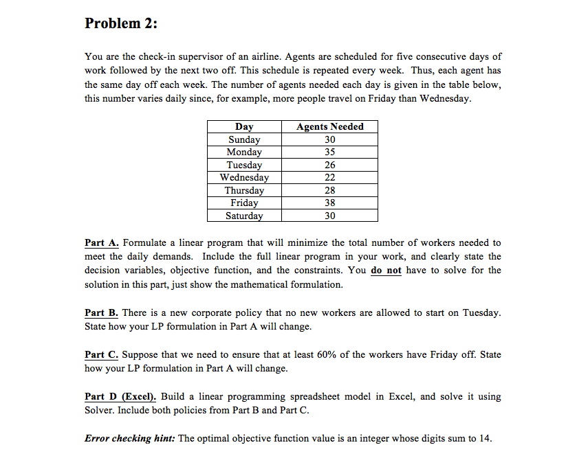 on your answer sheet. Remember to clearly state the decision variables, objective