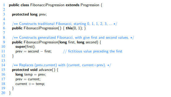 Give a short fragment of Java code that uses the progression classes