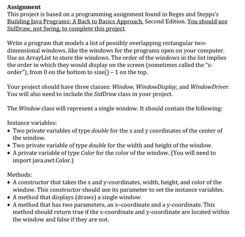 Assignment This project is based on a programming assignment found in
