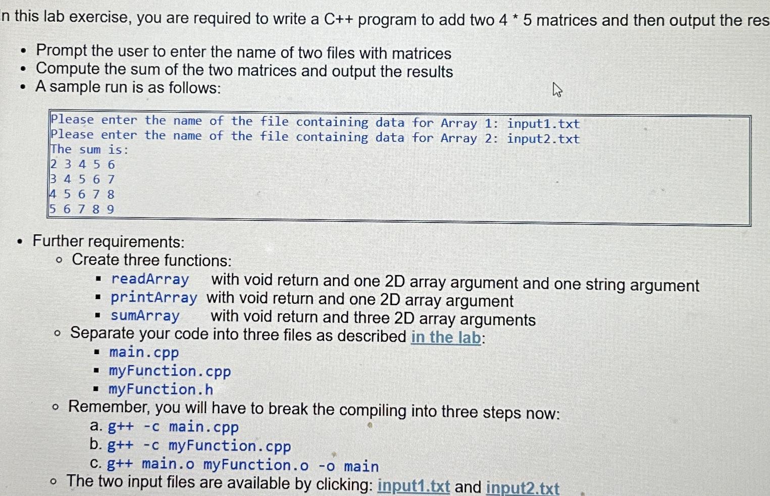  n this lab exercise, you are required to write a C++