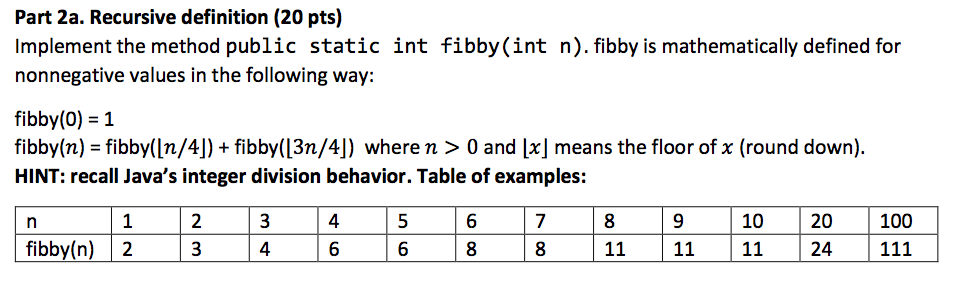 Part 2b. Sparse table generation Notice that for many values i, fibby(i)