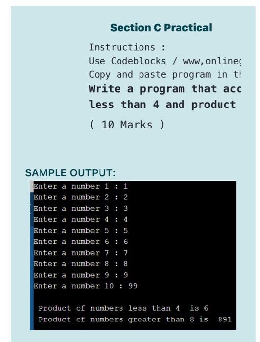 in th Write a program that acc less than 4 and product