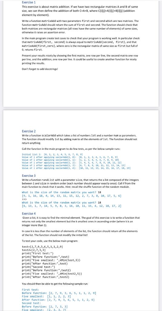  Exercise 1 This exercise is about matrix addition. If we have