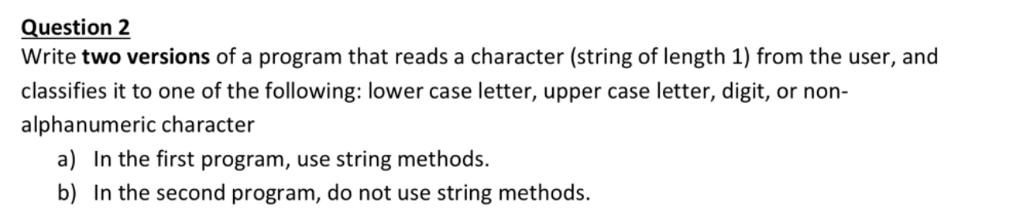 In Python DO Part B Don not use string methods uestion 2