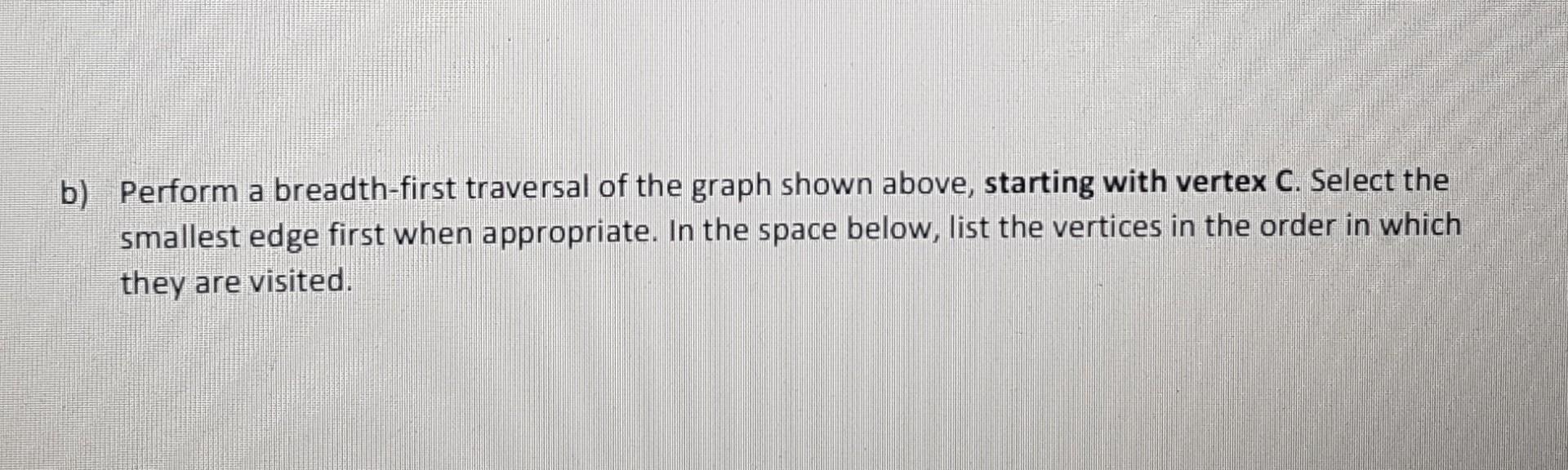 traversal of the graph shown above, starting with vertex C. Select the