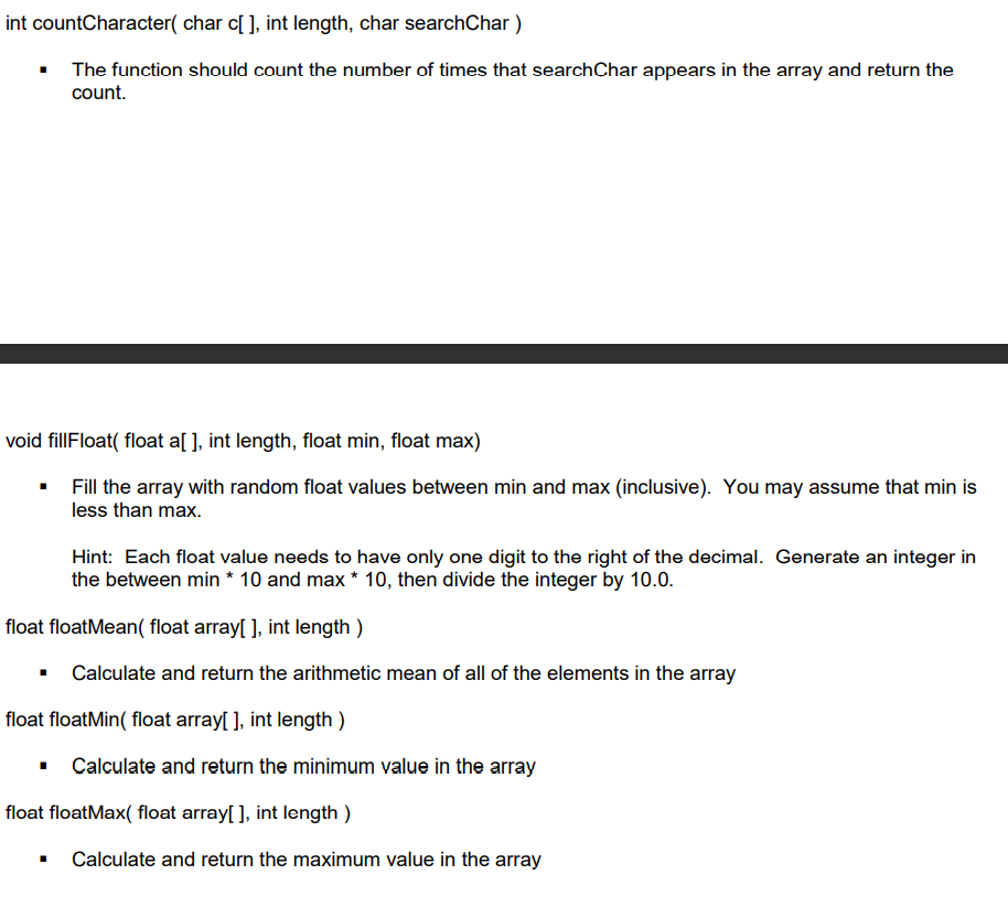 This will be in C code all parameters are given for each