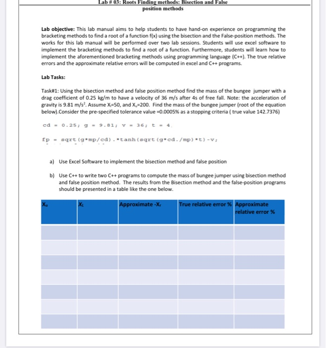 please i want solution for question (b) .. Lab# 03: Roots Finding