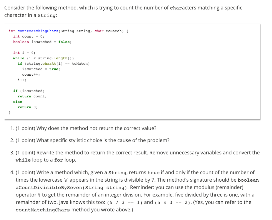  Consider the following method, which is trying to count the number