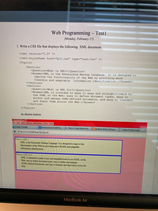 write w css file that displays the following xml document Web Programming