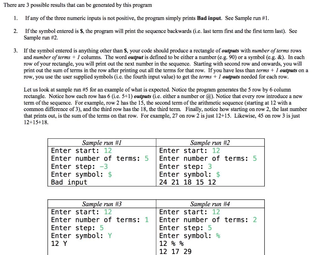 5 terms where the common difference of 3. 12, 15, 18, 21,