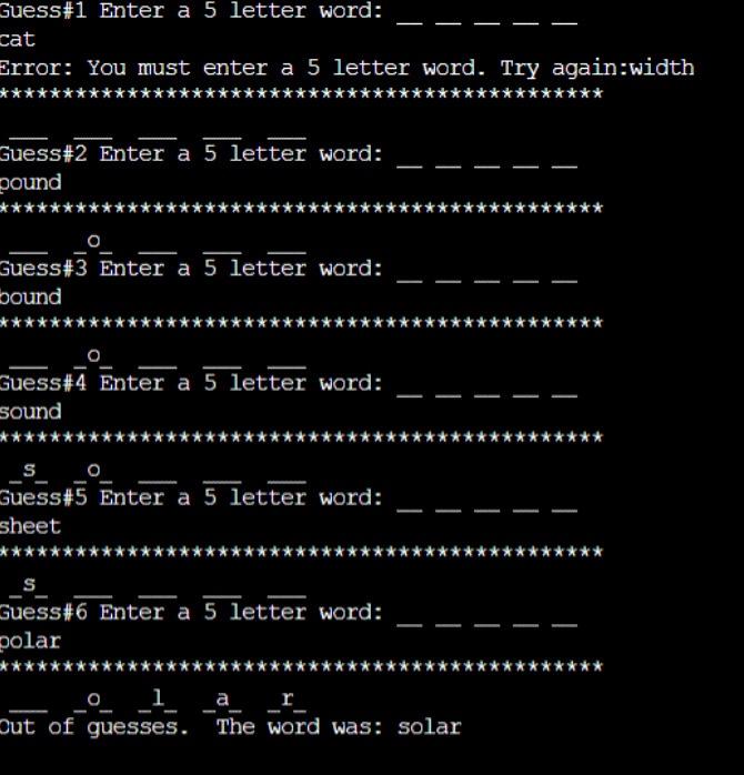 word from a list you have in the code. User has six