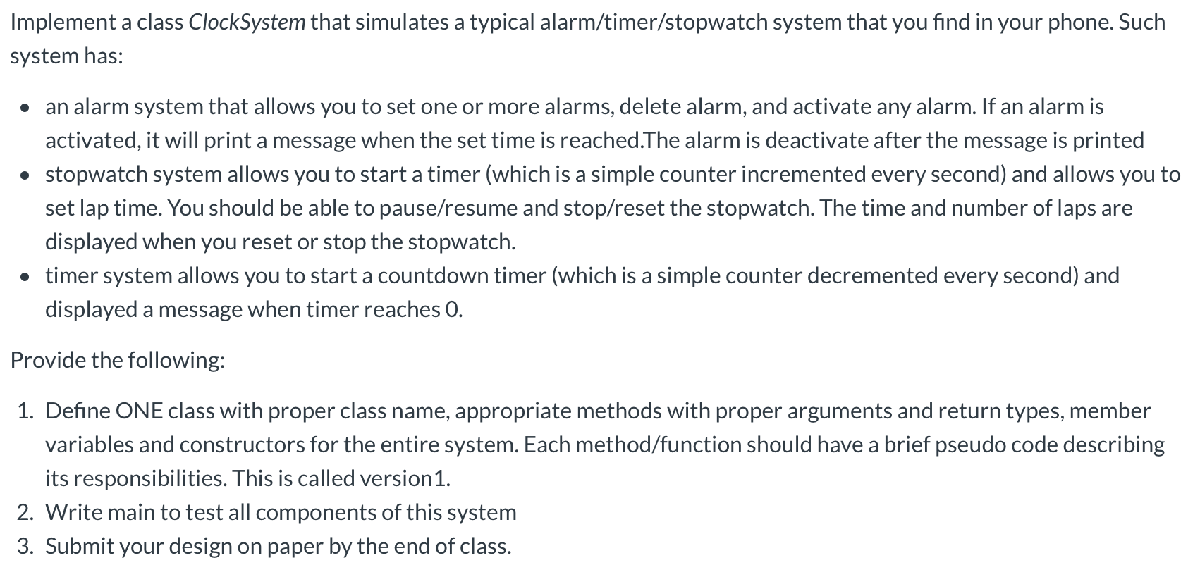  java code Handwriting thank you Implement a class ClockSystem that simulates