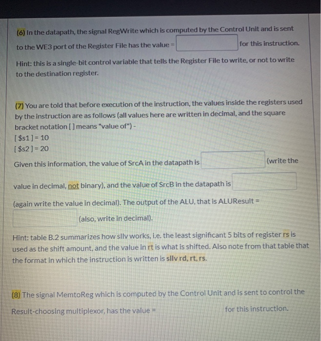 through the single cycle datapath from beginning to end, and predict the