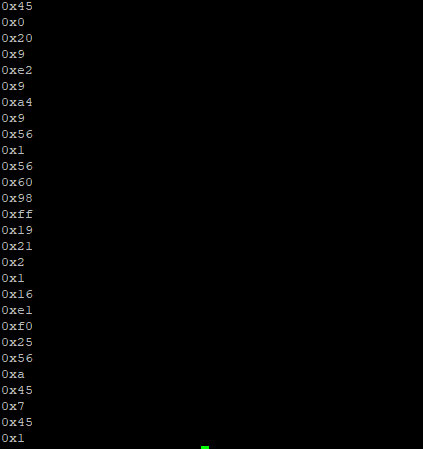 file in binary and print out every two pieces of code in