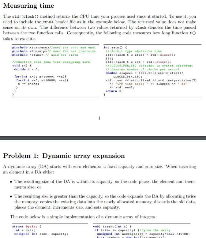  Dynamic array expansion. cpp. Measuring time The std::clock() method returns the