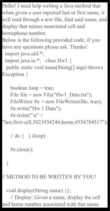  Hello! I need help writing a Java method that when given